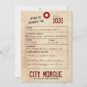 Vintage Toe Tag Adult Halloween Party Invite