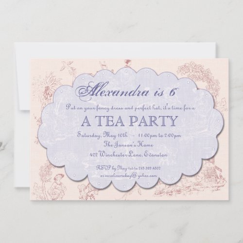 Vintage Toile Birthday Tea Party Invitation