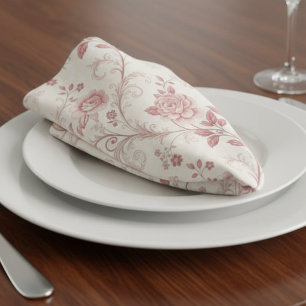 Vintage Toile De Jouy Dusty Rose Pattern Cloth Napkin