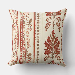 Vintage Toile de Jouy Floral Stripe - Terracotta 6 Throw Pillow