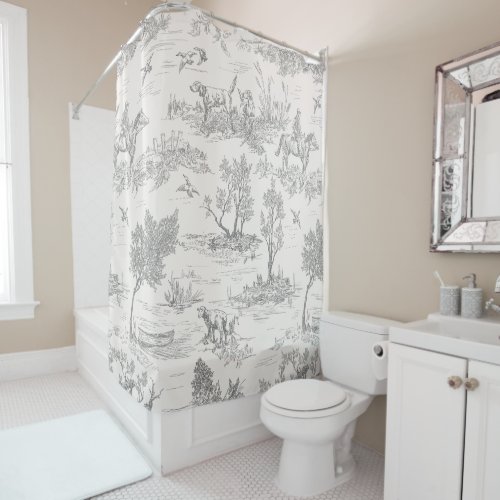 Vintage Toile De Jouy Hunting Pattern Shower Curtain