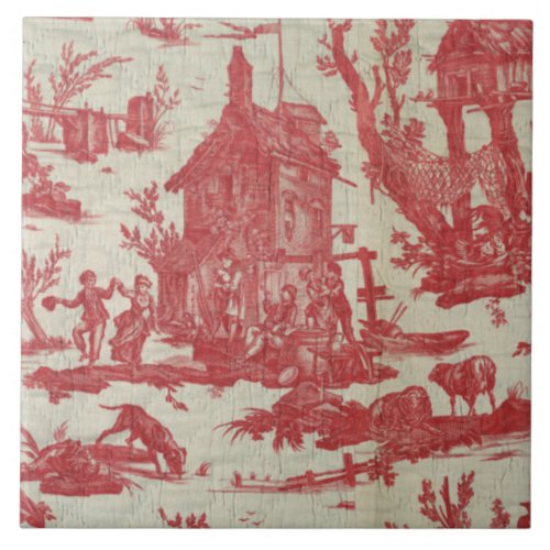 Vintage Toile de Jouy Picturesque Scene Ceramic Tile