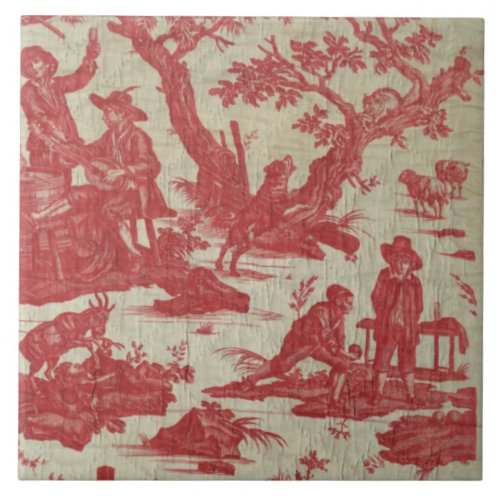 Vintage Toile de Jouy Picturesque Scene Tile