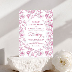 Vintage Toile de Jouy Roses Pink Wedding Invite