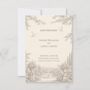 Vintage Toile Dove Garden Wedding Save The Date