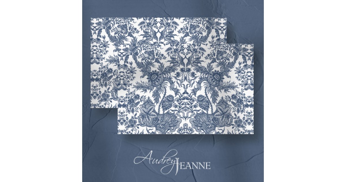 Vintage Toile Floral Navy Blue and White Decoupage Tissue Paper | Zazzle