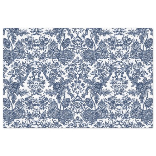 Vintage Toile Floral Navy Blue White Decoupage Art Tissue Paper