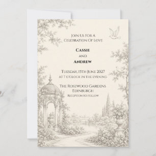 Vintage Toile Gazebo Garden Dove Wedding Invitation