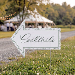 Vintage Toile Sage Wedding Cocktails Hour Arrow Sign