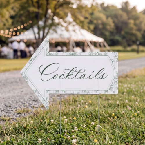 Vintage Toile Sage Wedding Cocktails Hour Arrow Sign