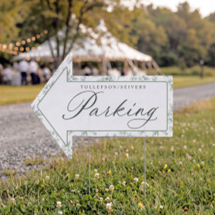Vintage Toile Sage Wedding Parking Arrow Sign