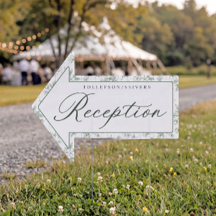 Vintage Toile Sage Wedding Reception Arrow Sign