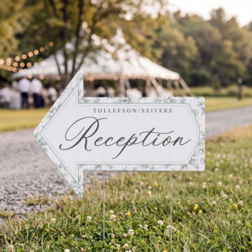 Vintage Toile Sage Wedding Reception Arrow Sign