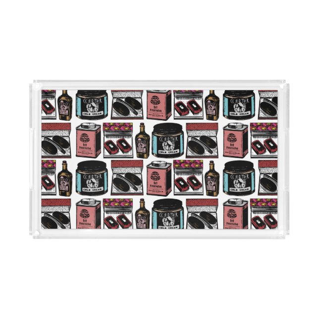 Vintage Toiletries and Cosmetics Pattern Acrylic Tray (Front)