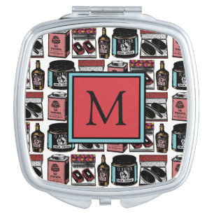 Vintage Toiletries Illustrations Monogram Compact Mirror
