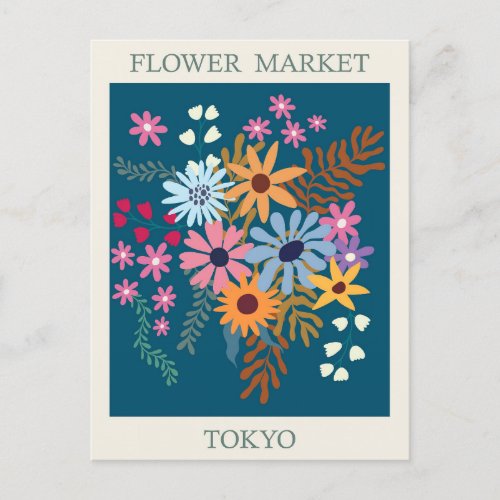Vintage Tokyo Japan Flower Market Travel Postcard