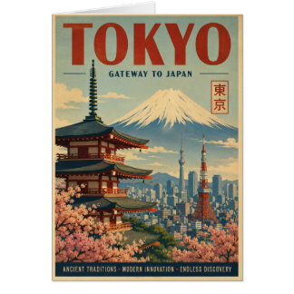 Vintage Tokyo Travel Poster with Mt. Fuji, Cherry Cards