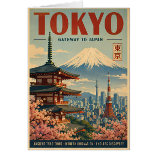 Vintage Tokyo Travel Poster with Traditional Archi Cards