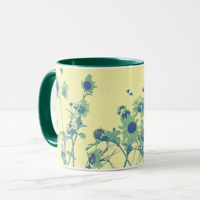 Vintage Tones Sunflower Mug Cup Green (Front Left)