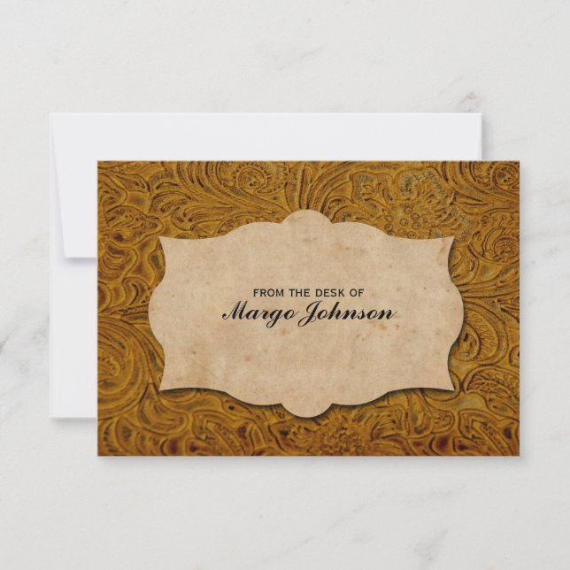 Vintage Tooled Leather Look Personalized Card (Front)