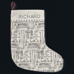 Vintage Tools  Carpenter Handyman Masculine Small Christmas Stocking<br><div class="desc">What man wouldn't love this masculine design, of vintage hand tools. There are saws, mallets, and chisels to name just a few. If you know someone who loves working with wood such as a carpenter, joiner, or a traditional handyman, they will love this illustration. A pattern of tools from a...</div>