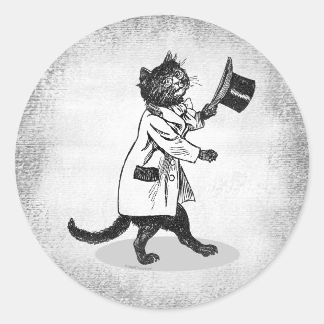 Vintage Top Hat Cat on Grunge Sticker (Front)