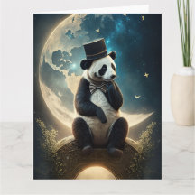 Vintage Top Hat Moon Panda Bear