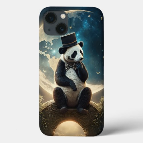 Vintage Top Hat Moon Panda Bear iPhone 13 Case
