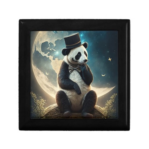Vintage Top Hat Moon Panda Bear Gift Box