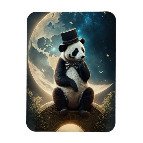 Vintage Top Hat Moon Panda Bear Magnet