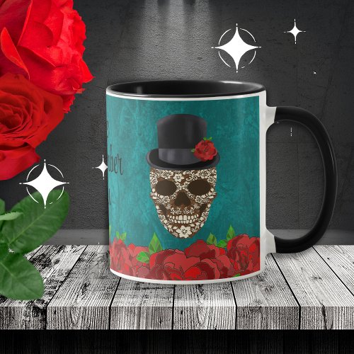 Vintage Top Hat Red Roses Floral Male Sugar Skull Mug