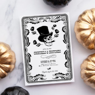 Vintage Top Hat Skull Adult Halloween Party Invitation