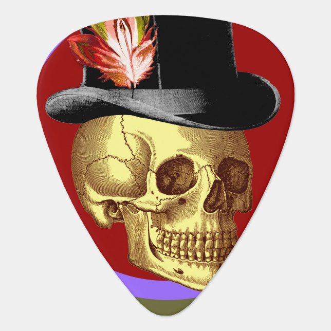 Vintage Top Hat Skull Vivid Guitar Pick (Front)