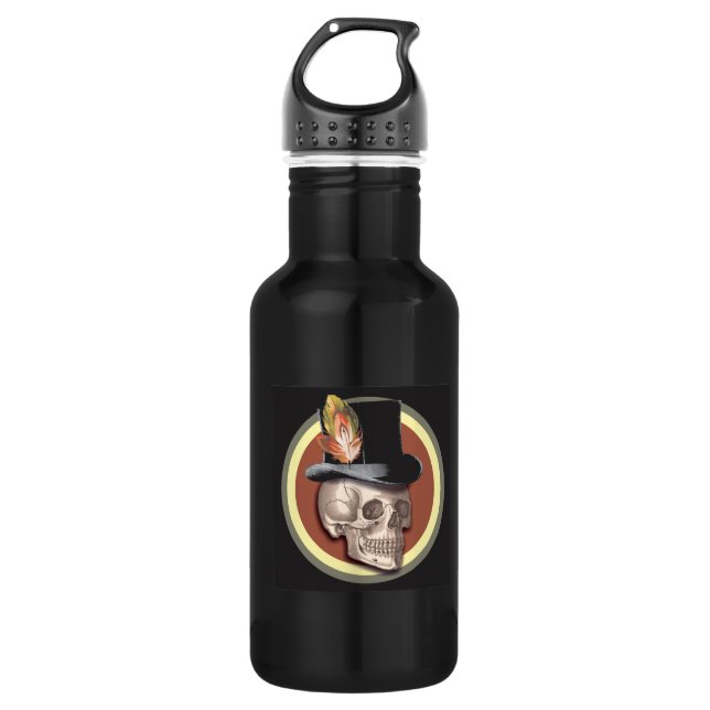 Vintage Top Hat Skull Water Bottle (Front)