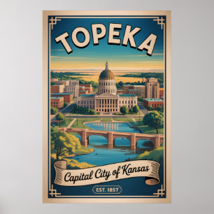 Vintage Topeka Kansas Retro Travel Poster
