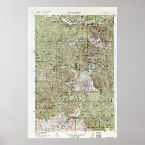 Vintage Topographical Map Mount Saint Helens Poster