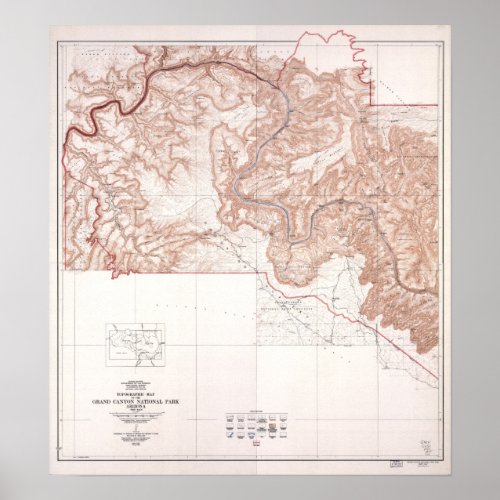 Vintage Topographical Map of Grand Canyon Poster