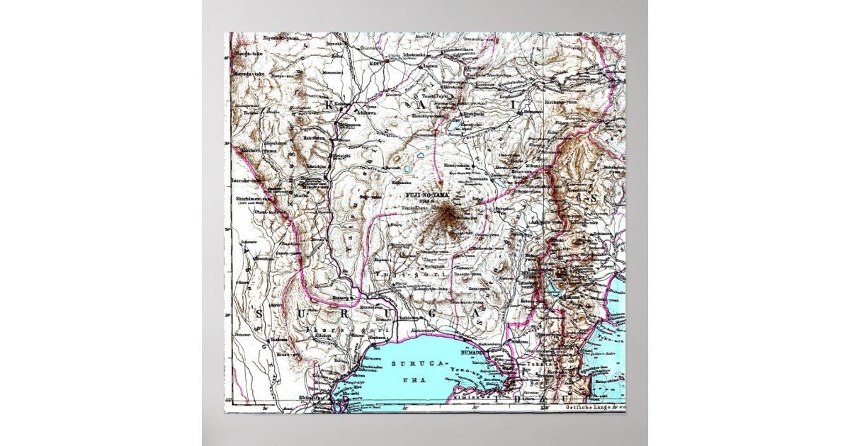 Vintage Topographical Map of Mount Fuji Japan Poster | Zazzle.com