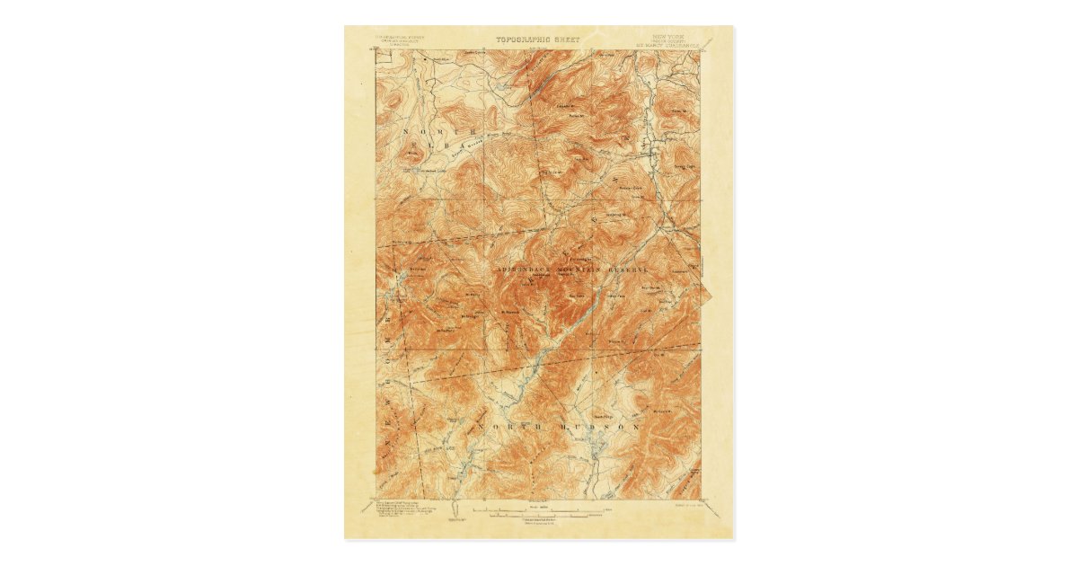 Vintage Topographical Mount Marcy New York Map Postcard