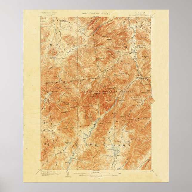 Vintage Topographical Mount Marcy New York Map Poster (Front)