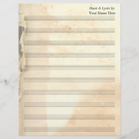 Vintage Torn Book Page Blank Sheet Music 10 Stave