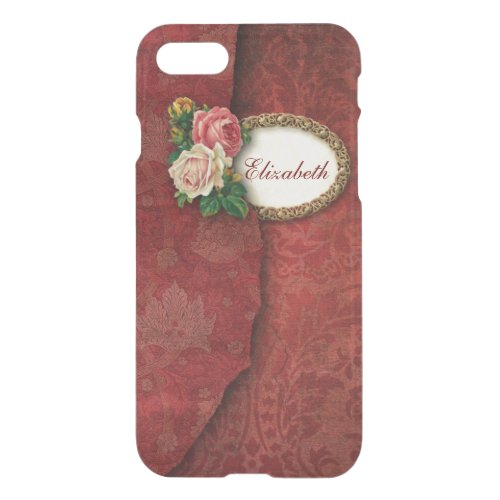 Vintage Torn Red Damask and Roses iPhone SE87 Case