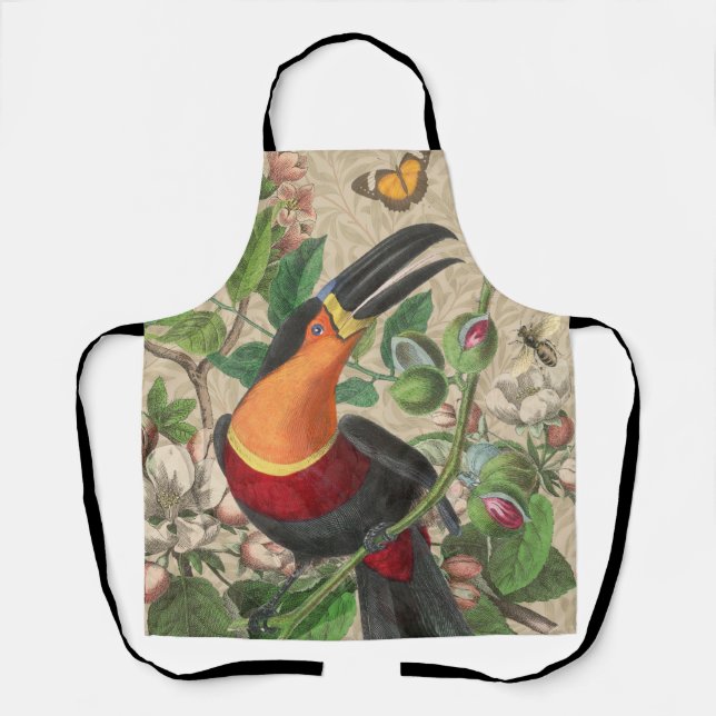 Vintage Toucan Botanical Collage William Morris Apron (Front)