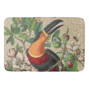 Vintage Toucan Botanical Collage William Morris Bath Mat