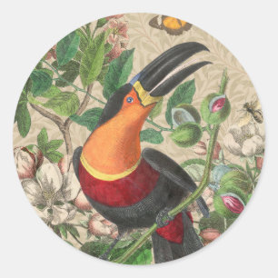 Vintage Toucan Botanical Collage William Morris Classic Round Sticker