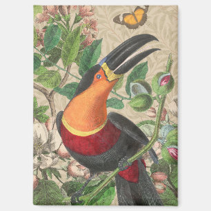 Vintage Toucan Botanical Collage William Morris Magnet