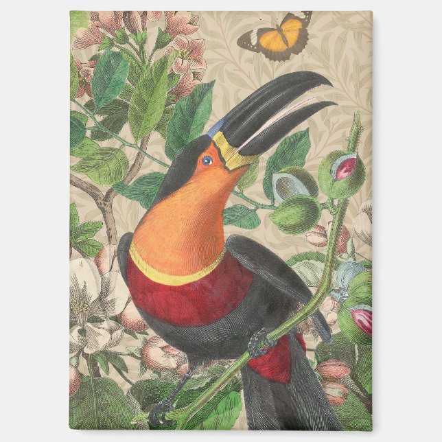 Vintage Toucan Botanical Collage William Morris Magnet (Front)