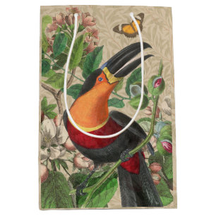 Vintage Toucan Botanical Collage William Morris Medium Gift Bag