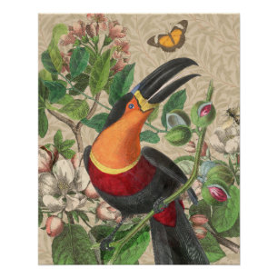 Vintage Toucan Botanical Collage William Morris Poster