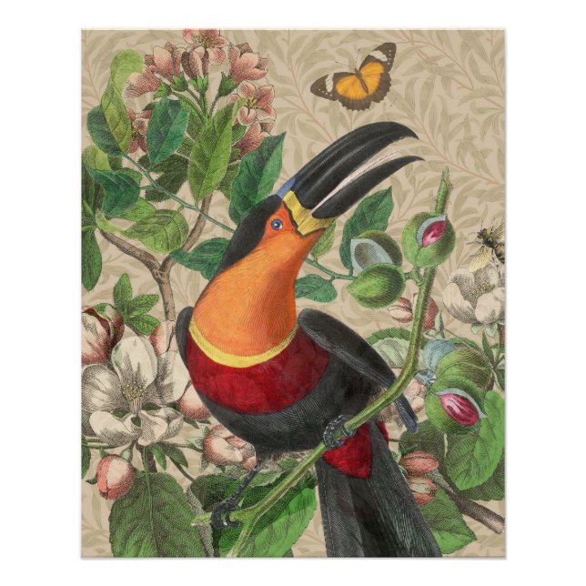 Vintage Toucan Botanical Collage William Morris Poster (Front)